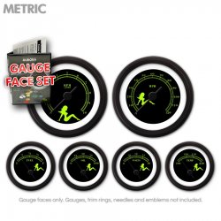 Gauge Face Set - Metric Mudflap Green Text, Black - Part Number: GARFM071