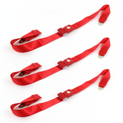Chevy Chevelle 1968 - 1972 Standard 2pt Red Lap Bench Seat Belt Kit - 3 Belts - Part Number: STBCD5D5