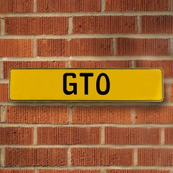 GTO - Yellow Aluminum Street Sign Mancave Euro Plate Name Door Sign Wall - Part Number: VPAY3713A