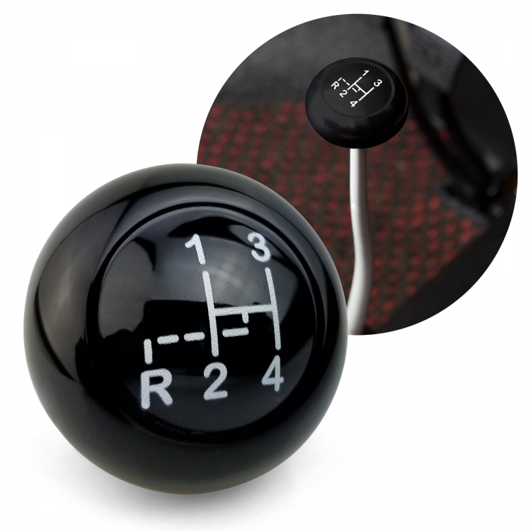 Red 4 Speed Shift Pattern - Gas 6 Clear Retro Metal Flake with M16 x 1.5 Insert American Shifter 286521 Shift Knob