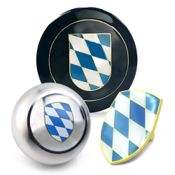 Bavaria 3Pcs Kit - Horn Button, Hood Crest, & Aluminum 7mm Shift Knob Porsche - Part Number: LABKT3M2C3