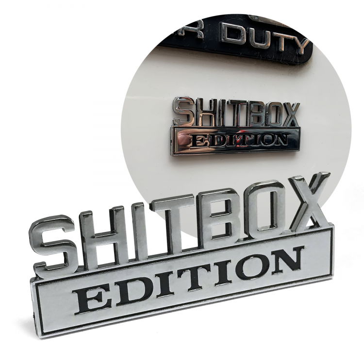 Auto safety SHITBOX EDITION emblem 3D Fender Badge Decal Car Truck Replacement for F150 F250 F350 Chevy Silverado 1500 2500 Chevrolet C10 C15 6.9x2.5 Chrome Black 1 Pack 