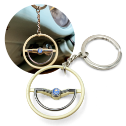 1960-63 VW Beetle Beige Dished Steering Wheel Keychain - Sun & Moon Button - Part Number: LABKCED684