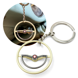 1960-63 VW Beetle Beige Dished Steering Wheel Keychain - Hamburg Button - Part Number: LABKCED6A8