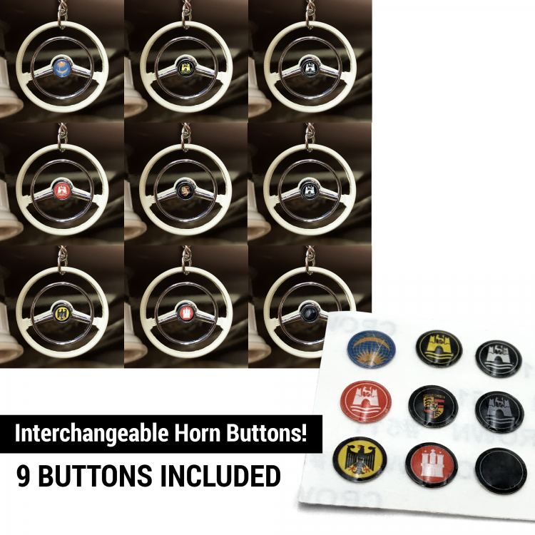 Kaferlab 789349 Large Horn Button 9 Piece Set for Volkswagen Steering Wheel Keychain - 6 mm - aircooled, Women's