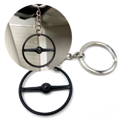 1955-67 VW 2 Spoke Bus Black Steering Wheel Keychain - Black Button - Part Number: LABKCED6D8
