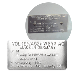 Volkswagen Karmann Ghia Type 14 Made in Germany Vin Data Information Plate - Part Number: LABVIN04
