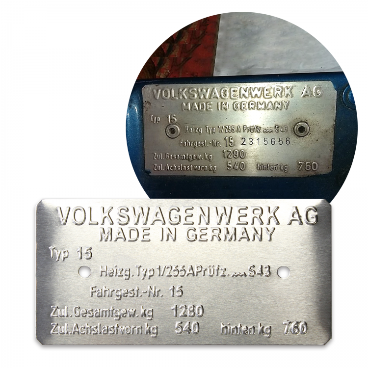 ビンテージバッジ 希少 AVD 刻印あり VW 欧州車等 Volkswagen Beetle Super Cabriolet Convertible Type 15 VIN Data