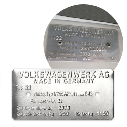 Volkswagen Microbus Type 22 Made in Germany Vin Data Information Plate - Part Number: LABVIN08