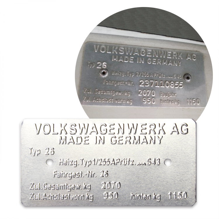 Volkswagen Pickup Type 26 Made in Germany Vin Data Information Plate