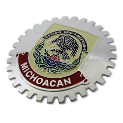 Chrome Car Truck Michoacan Mexico Grill Badge Emblem Flag Red Banner Medallion - Part Number: AUTFGE17