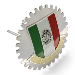 Chrome Front Grill Emblem Badge Tri-color Flag [MEXICO] Medallion - Part Number: AUTFGE21