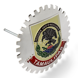 Chrome Front Grill Emblem Badge Mexican Flag [TAMAULIPAS] Medallion - Part Number: AUTFGE22