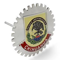 Chrome Front Grill Emblem Badge Mexican Flag [CHIHUAHUA] Medallion - Part Number: AUTFGE23