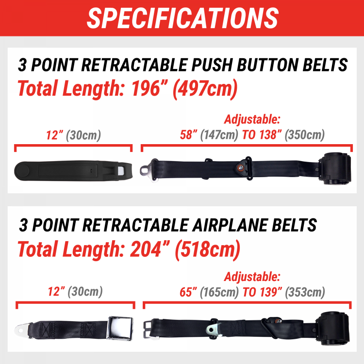 Standard Buckle Details about   3pt White Retractable Seat Belt With Mounting Brackets 