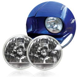 Snake Eye 7" Round Headlight Assembly Pair Clear Lens Amber Turn Signal Lights - Part Number: AUTLENA2AS