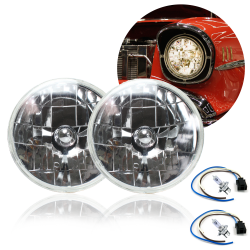 Snake Eye 7" Inch Halogen Headlight Assembly Pair w/ H4 Bulbs and Harness Round  - Part Number: AUTLENA1AKS