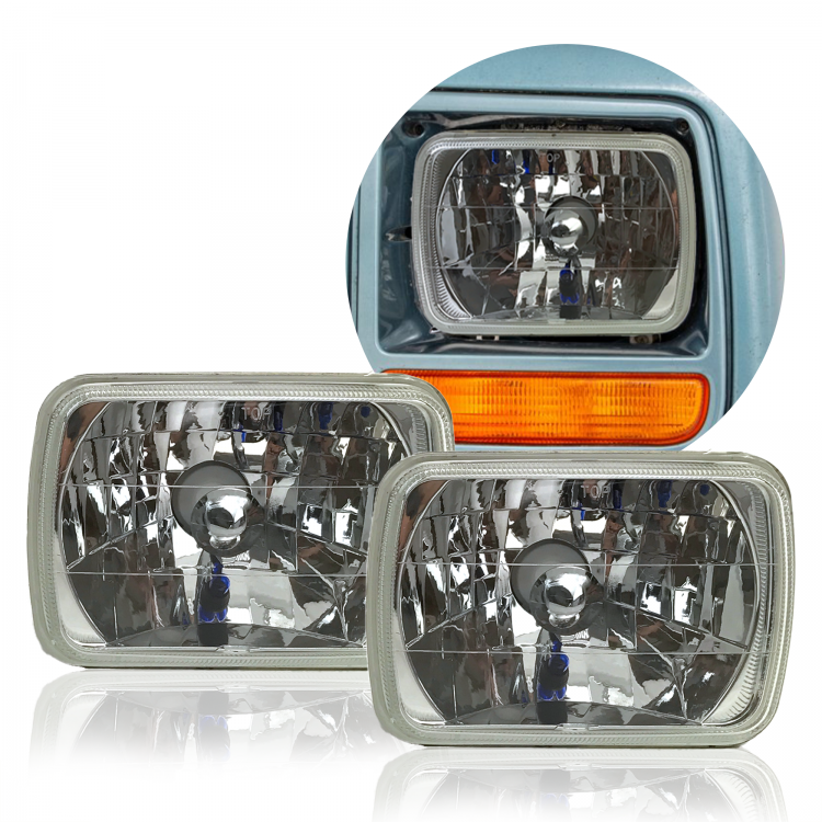 2 Pcs Rectangular 7x6” Halogen Car Headlight Assembly Glass Lens