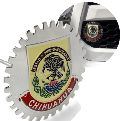Chrome Car Truck Chihuahua Mexico Grill Badge Emblem Flag Red  Banner Medallion - Part Number: AUTFGE23