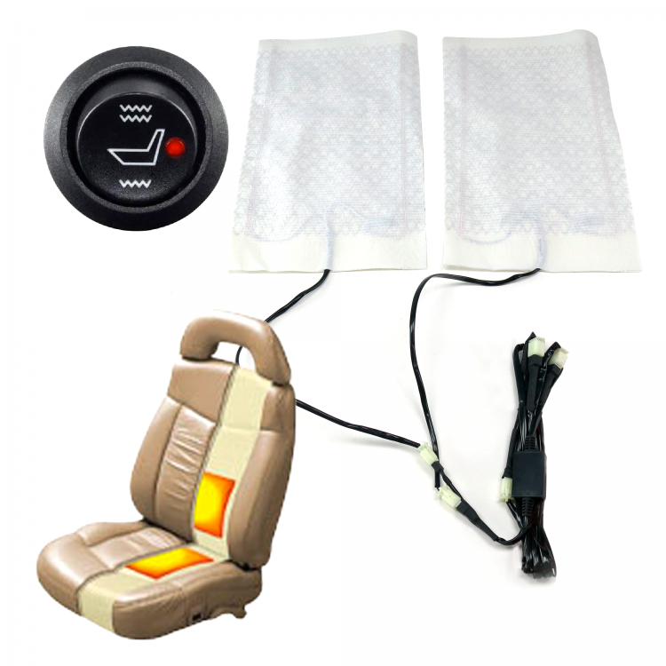 2 Seats Carbon Fiber Heated Seat Heater Kit Car Cushion - Round Switch 12v