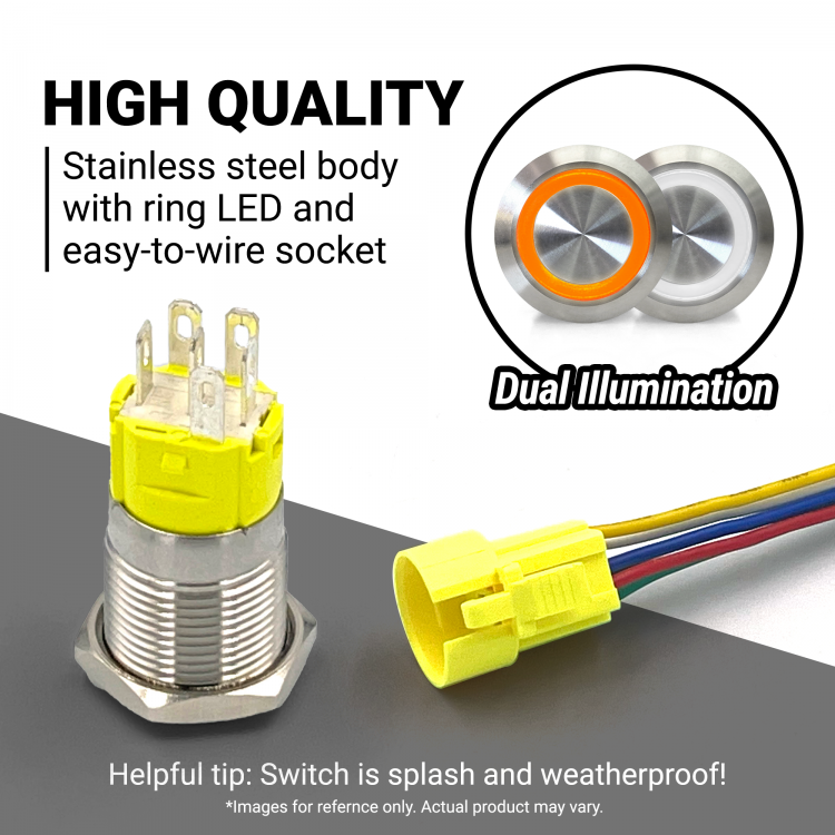 12V 16mm RED LED Marine Car Stainless Steel FOG LIGHT Push Button - Foto 3