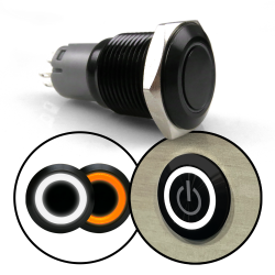 16mm Black 12V Momentary Push Button Switch White and/or Orange LED Illuminated - Part Number: AUTSWAM16WO