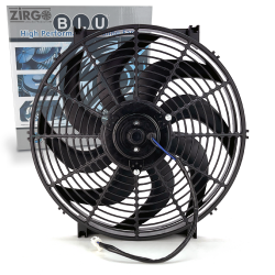 14" Zirgo 2122 fCFM High Performance Black Curved “S” Blade Radiator Cooling Fan - Part Number: ZIRZFB14S