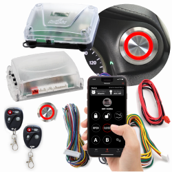 Red LED Billet Push Button Engine Start Stop w/ Keyless Entry & Remote Start Kit - Part Number: AUTHFS1501R