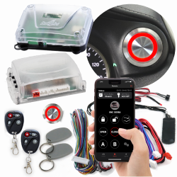 Red LED Billet Push Button Engine Start w/ Keyless Entry Remote Start & RFID Kit - Part Number: AUTHFS1502R