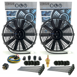 Zirgo Super Cool Pack 2 12" Performance Straight Blade Fan Temp Sensor Relay Kit - Part Number: ZIRZFK112N2