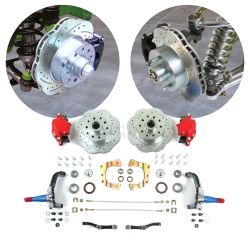 Mustang II 11in Big Wave Brake Conversion Kit Stock Spindles 5x4.75 Red Calipers - Part Number: HEX7ABFB
