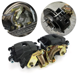 1980-85 GM Steel Single Piston Rear Calipers - Pair w/ Parking Brake and Pads - Part Number: HEXBC5